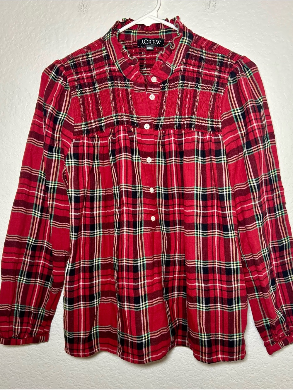 J.Crew Re-Imagined Red Plaid Ruffle Collar Peplum Blouse S